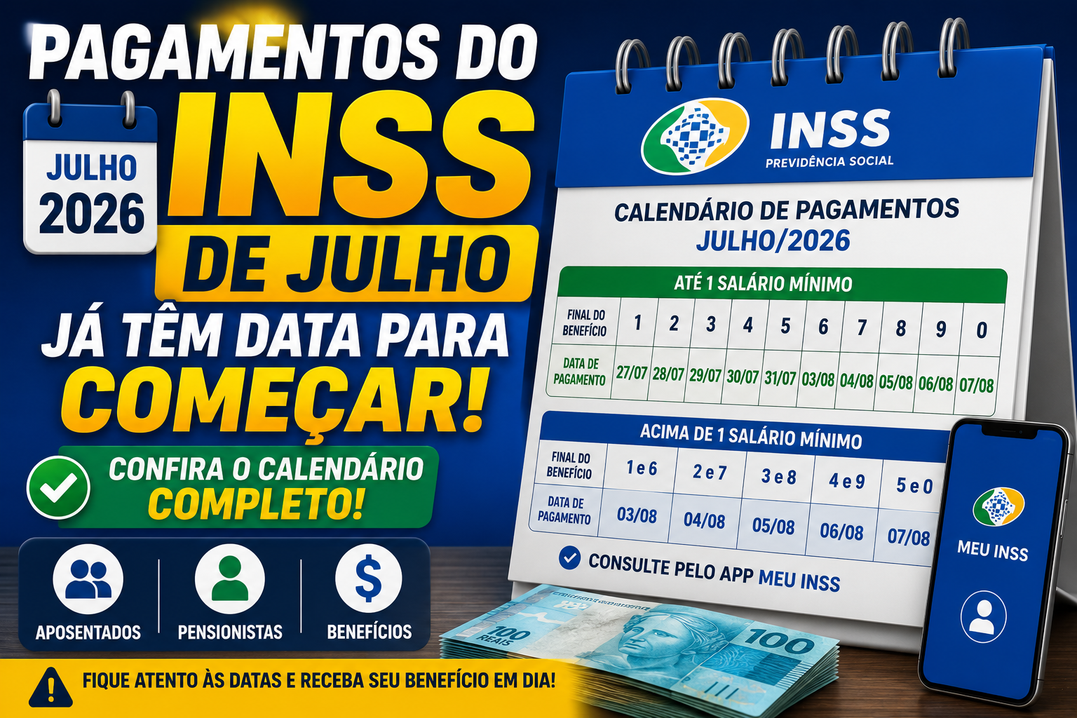 Pagamentos do INSS de Julho Já Têm Data Para Começar: Veja o Calendário Completo de 2026