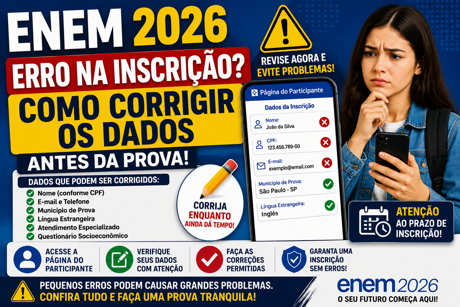 Erro na Inscrição do ENEM 2026: Como Corrigir os Dados Antes da Prova