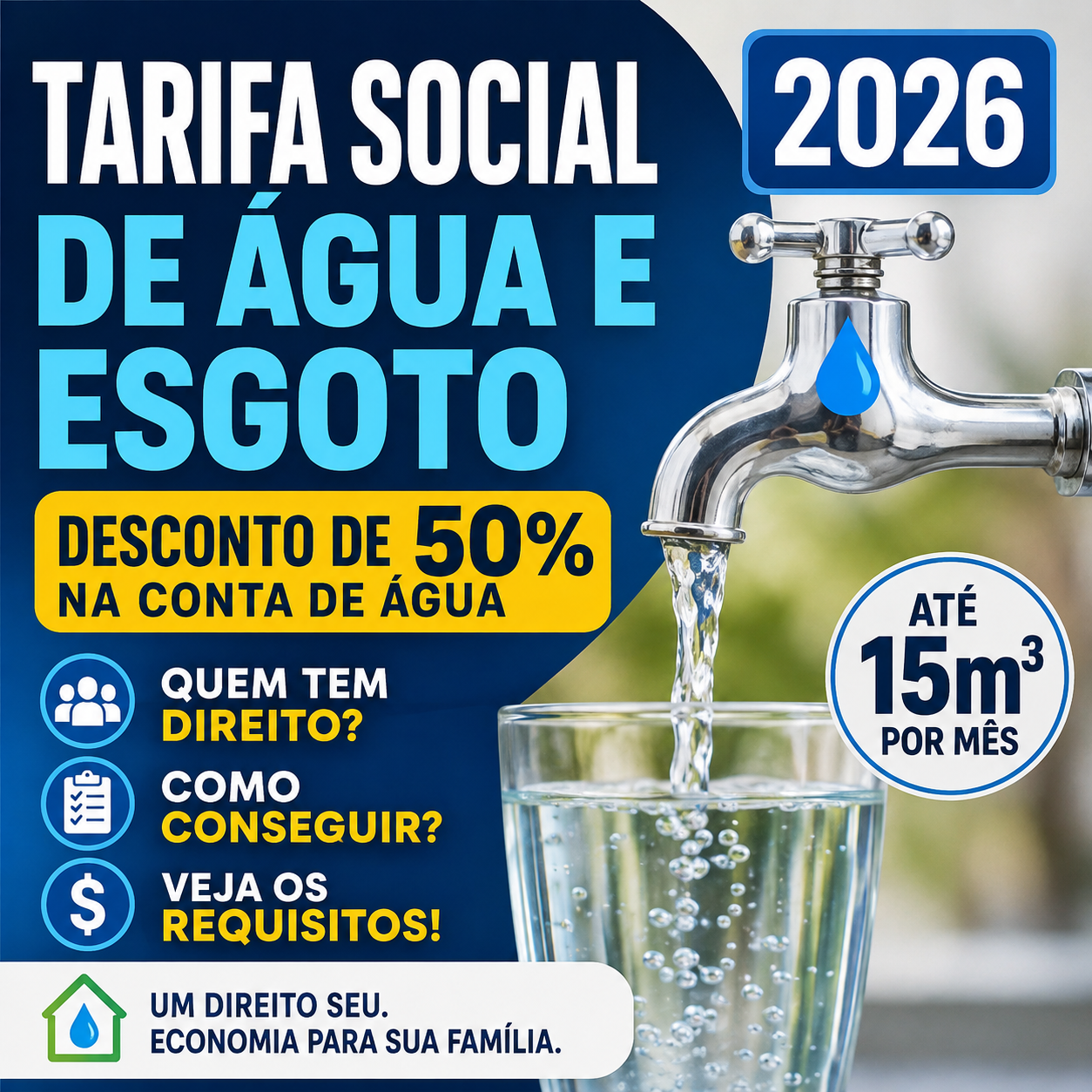 Tarifa Social de Água e Esgoto 2026: Quem Tem Direito ao Desconto de 50% e Como Conseguir