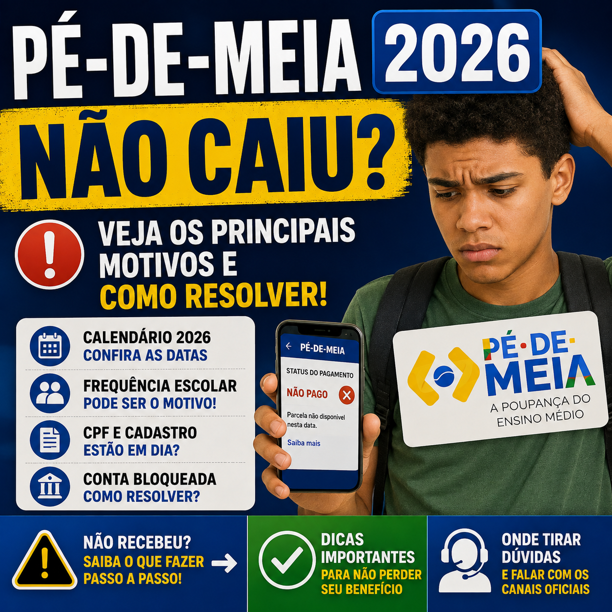 Pé-de-Meia 2026 Não Caiu? Veja os Principais Motivos e Como Resolver