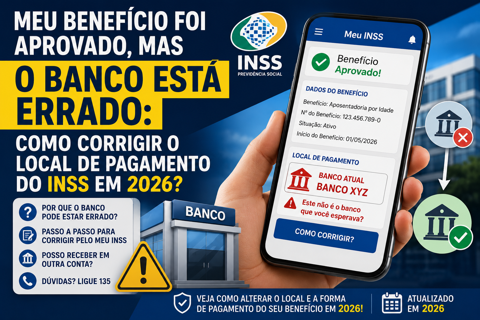 Meu Benefício Foi Aprovado, Mas o Banco Está Errado: Como Corrigir o Local de Pagamento do INSS em 2026?