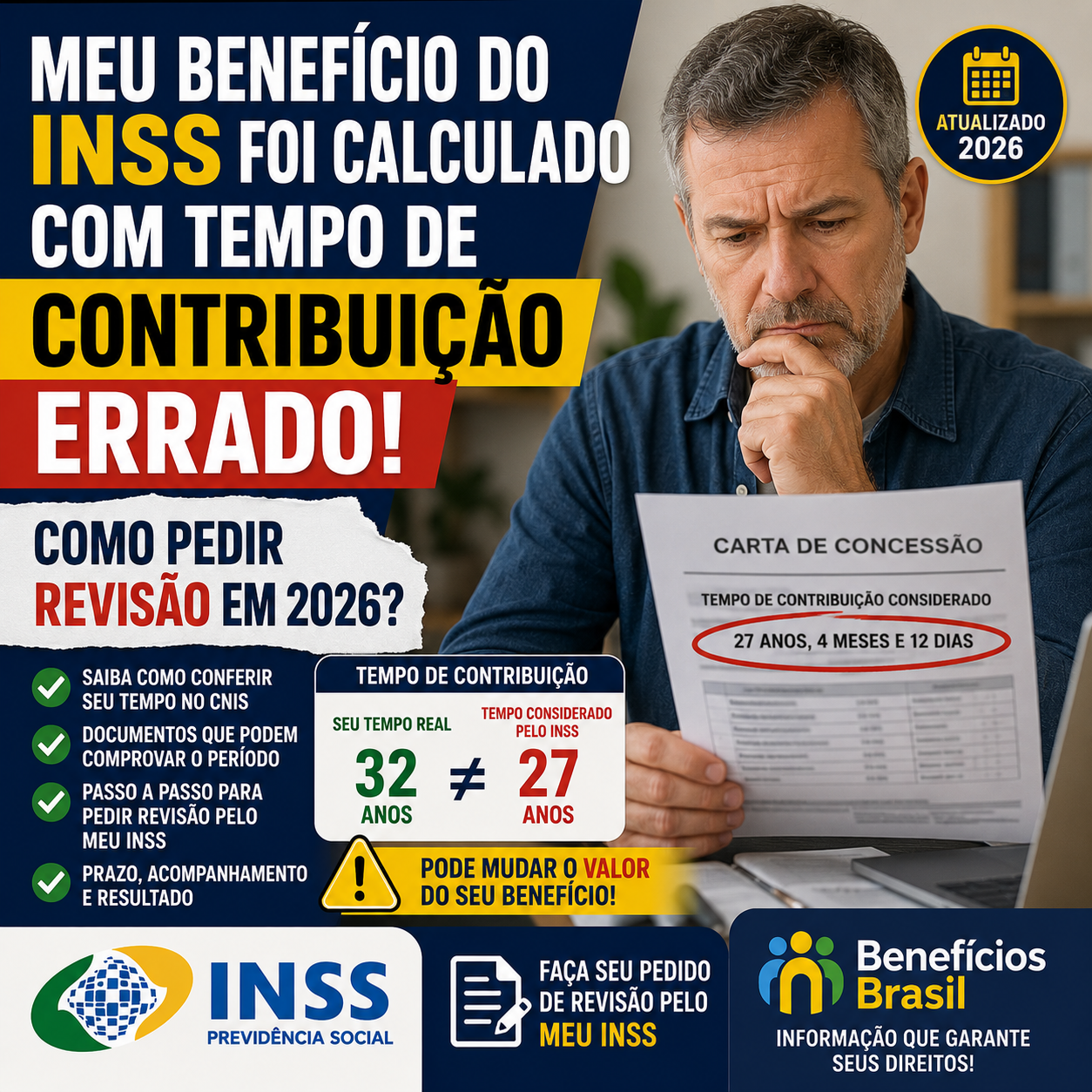 Meu Benefício do INSS Foi Calculado com Tempo de Contribuição Errado: Como Pedir Revisão em 2026?